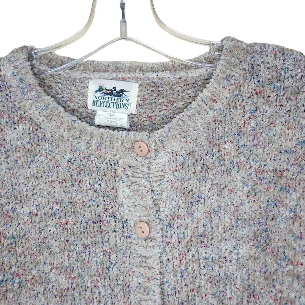 Vintage Northern Reflections M Knit Cardigan Button Sweater Gray Speckled FLAW